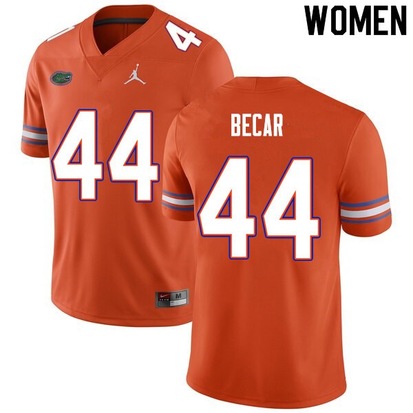 Women #44 Brandon Becar Florida Gators College Football Jersey Orange